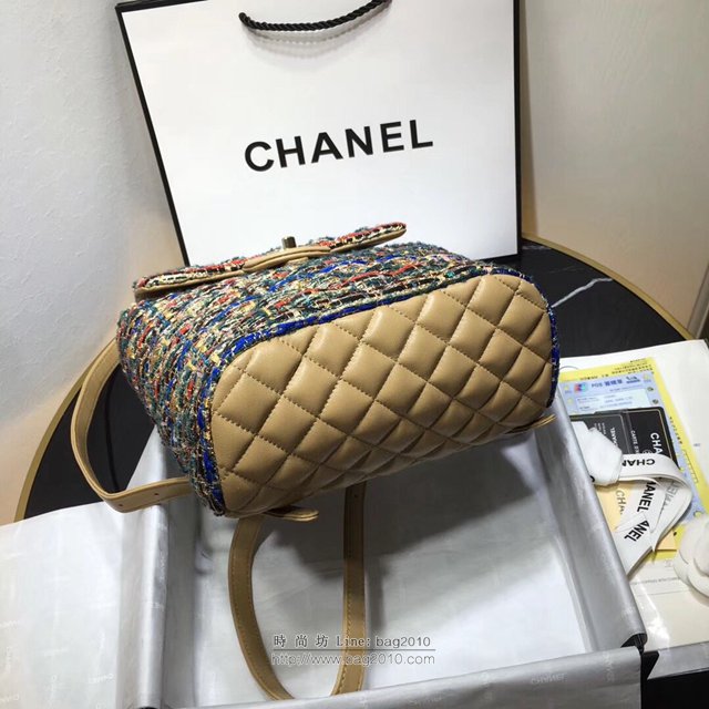 Chanel女包 Chanel最新編織紅金斜紋 91121小號 雙肩背包 呢料系列 香奈兒後背包 Chanel新款雙肩包  djc3244